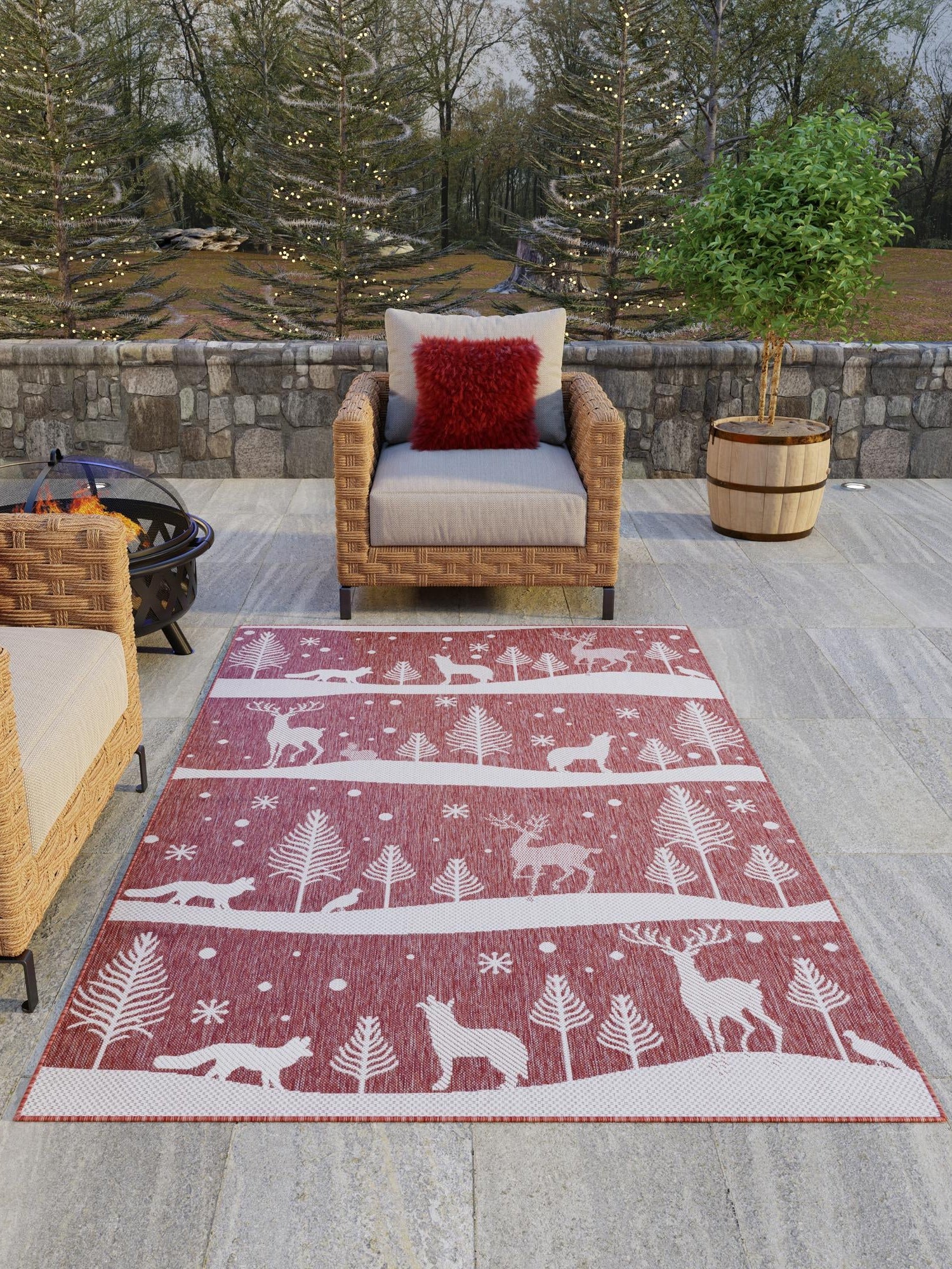 Seasonal Festive Red 9' x 12' Outdoor Holiday Rectangle Area Rug Weather Resistant for Patio, Deck, Terrace, Balcony, Porch Winter Decor Carpet for Sale at Rug Engine