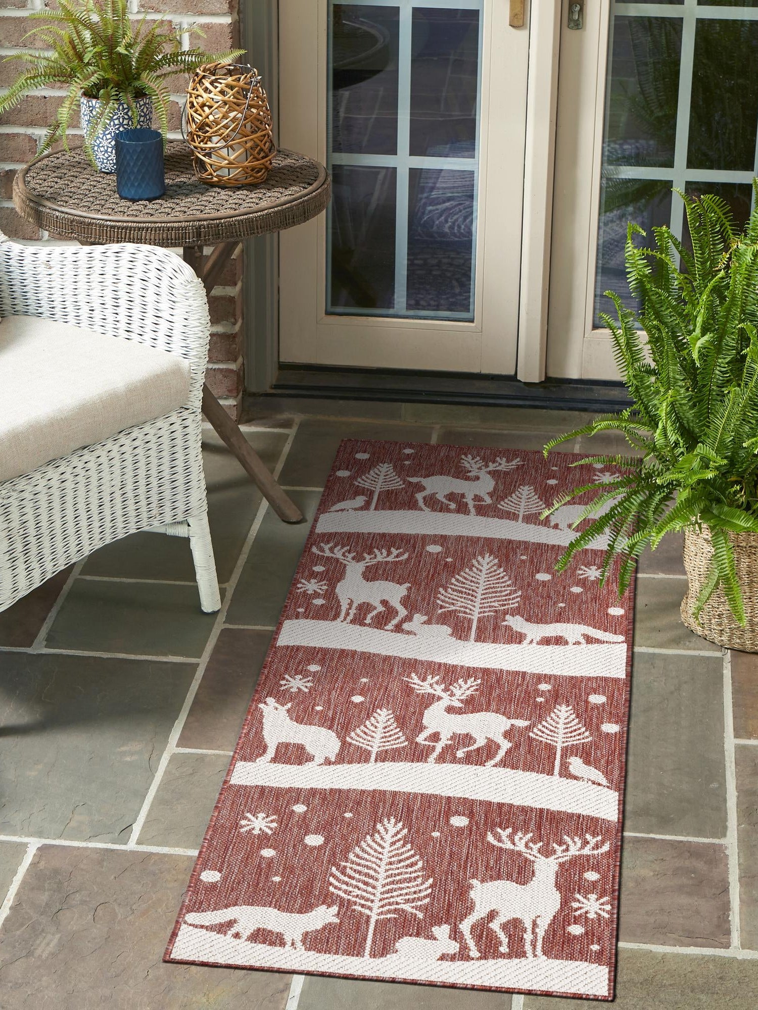 Seasonal Festive Red 2' x 5' 3 Outdoor Holiday Runner Area Rug Weather Resistant for Patio, Deck, Terrace, Balcony, Porch Winter Decor Carpet for Sale at Rug Engine
