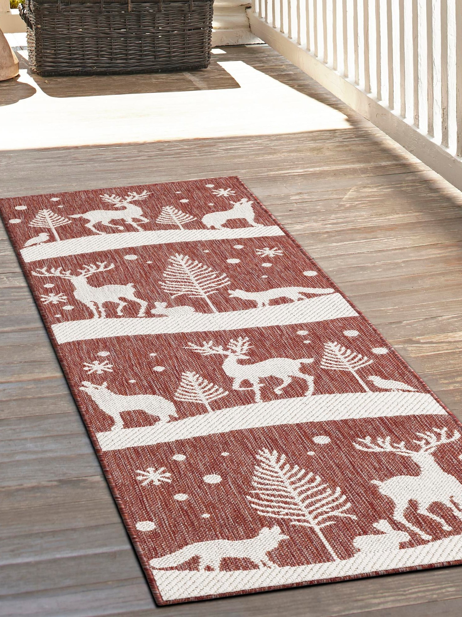 Seasonal Festive Red 2' x 5' 3 Outdoor Holiday Runner Area Rug Weather Resistant for Patio, Deck, Terrace, Balcony, Porch Winter Decor Carpet for Sale at Rug Engine