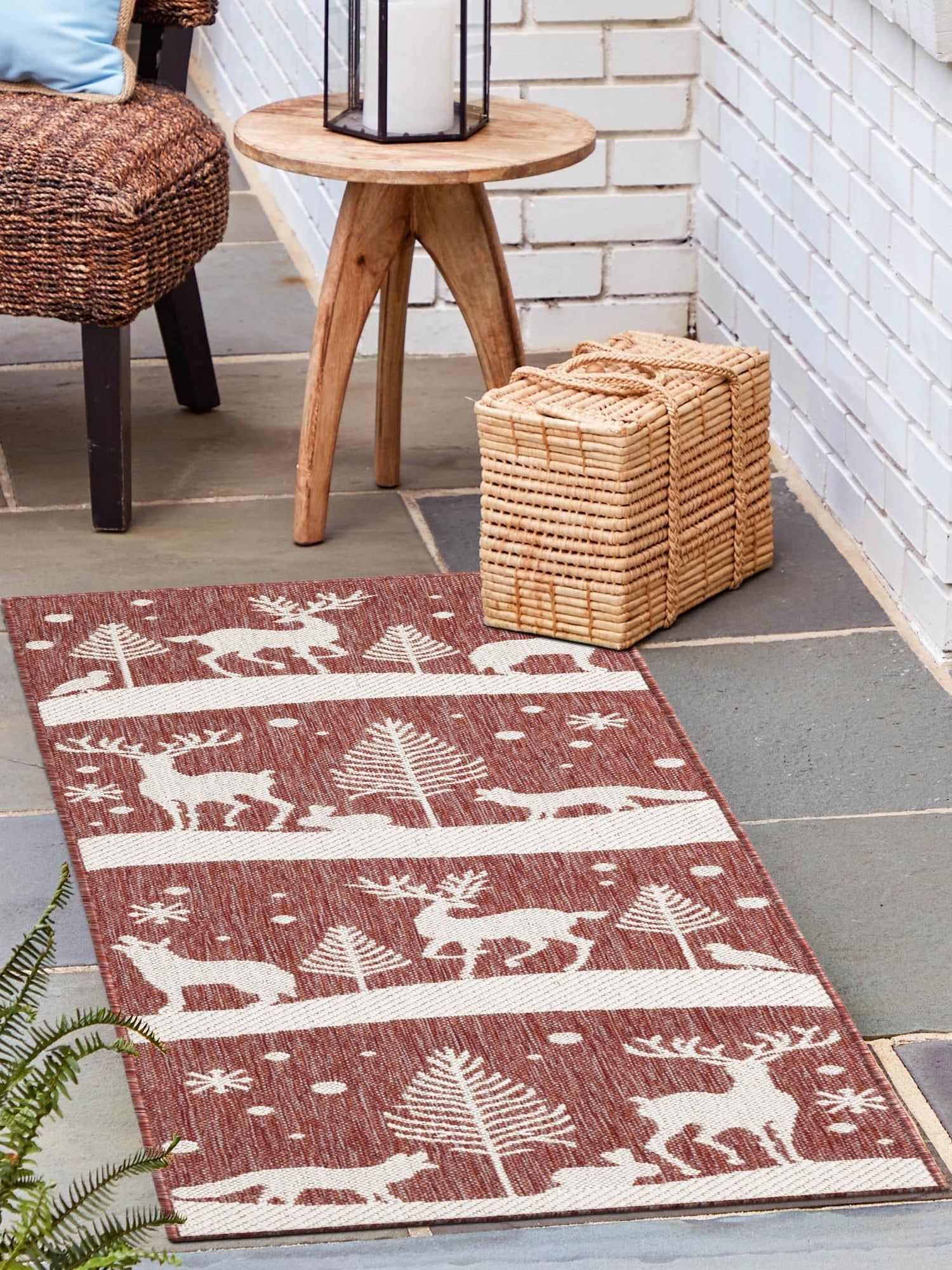 Seasonal Festive Red 2' x 8' Outdoor Holiday Runner Area Rug Weather Resistant for Patio, Deck, Terrace, Balcony, Porch