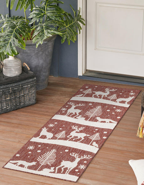 Seasonal Festive Red 2' x 6' 1 Outdoor Holiday Runner Area Rug Weather Resistant for Patio, Deck, Terrace, Balcony, Porch Winter Decor Carpet for Sale at Rug Engine