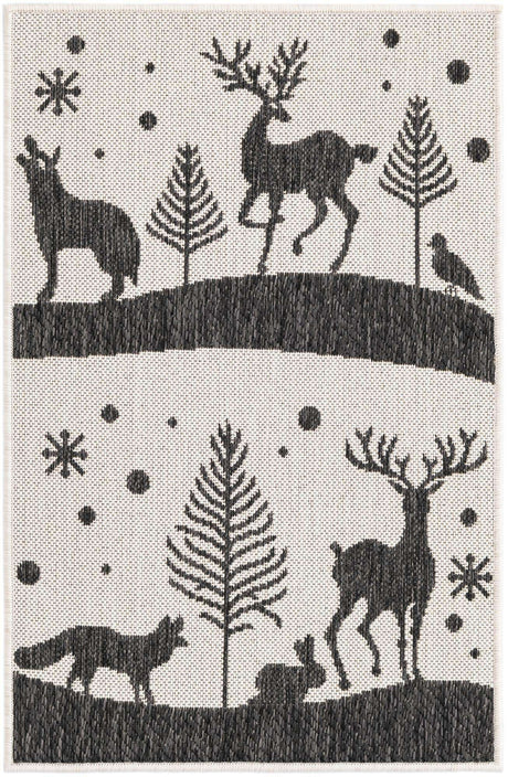 Black and White 2' x 3' 1 Outdoor Holiday Rectangle Rug