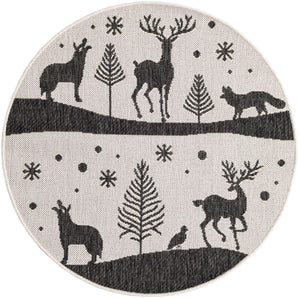 Black and White 3' 1 x 3' 1 Outdoor Holiday Round Rug