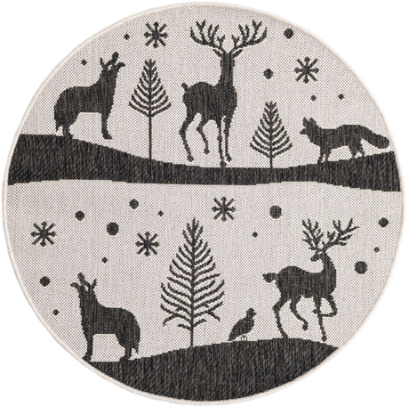 Black and White 3' 1 x 3' 1 Outdoor Holiday Round Rug