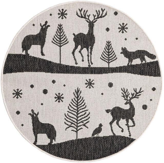 Black and White 3' 1 x 3' 1 Outdoor Holiday Round Rug