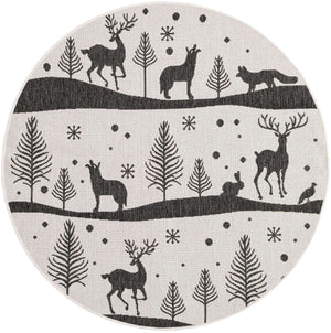 Black and White 5' 3 x 5' 3 Outdoor Holiday Round Rug