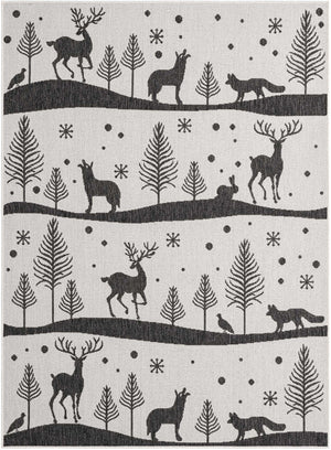 Black and White 5' 3 x 7' 1 Outdoor Holiday Rectangle Rug