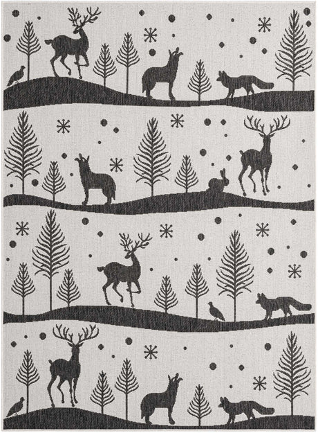 Black and White 5' 3 x 7' 1 Outdoor Holiday Rectangle Rug