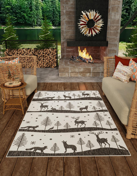 Seasonal Festive Black and White 7' 10 x 10' Outdoor Holiday Rectangle Area Rug Weather Resistant for Patio, Deck, Terrace, Balcony, Porch Winter Decor Carpet for Sale at Rug Engine