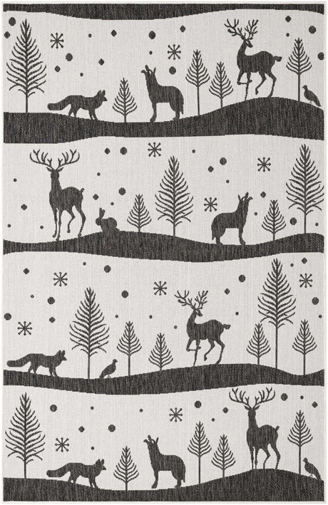 Black and White 5' 3 x 8' Outdoor Holiday Rectangle Rug