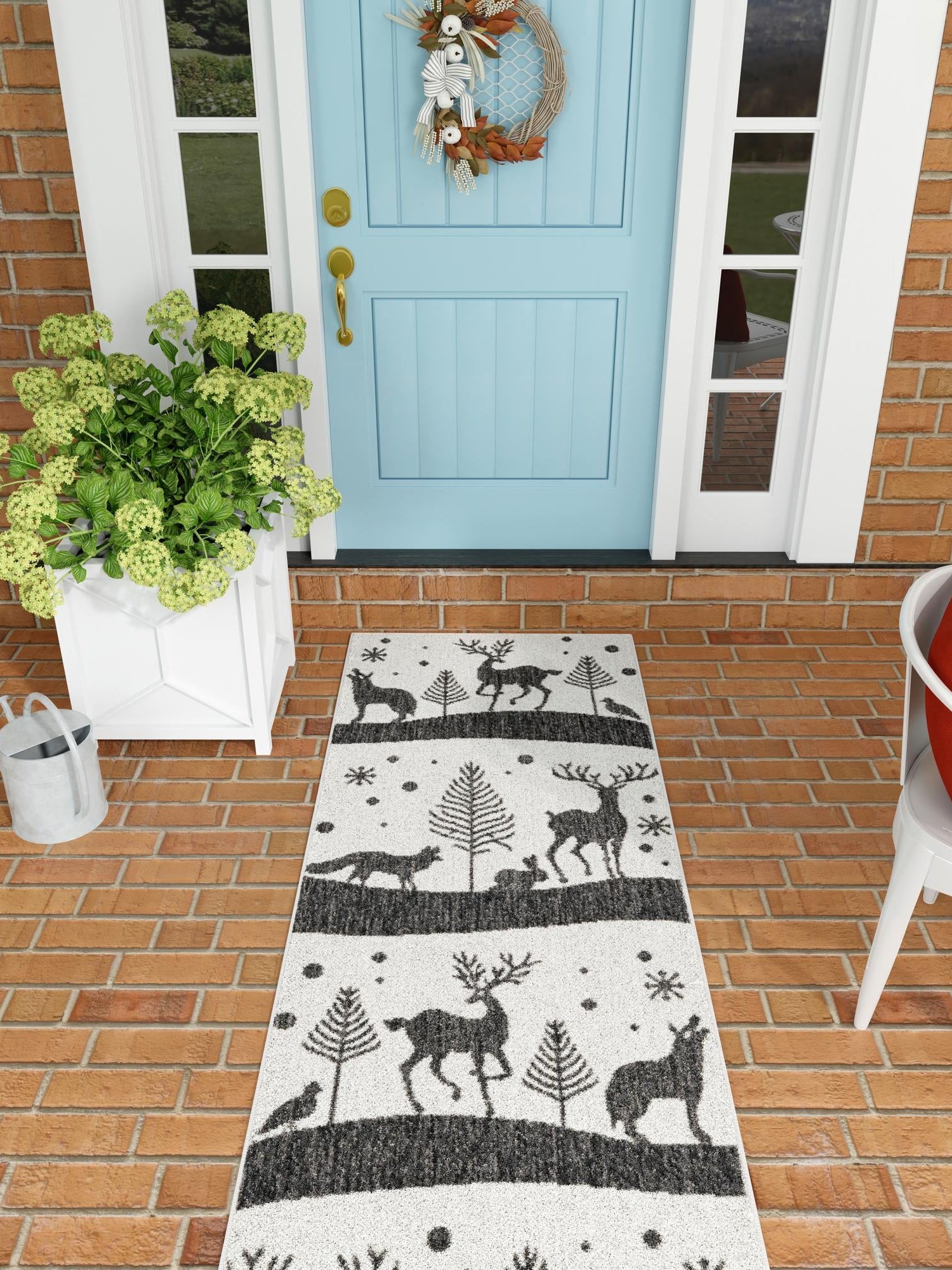 Seasonal Festive Black and White 2' x 8' Outdoor Holiday Runner Area Rug Weather Resistant for Patio, Deck, Terrace, Balcony, Porch Winter Decor Carpet for Sale at Rug Engine