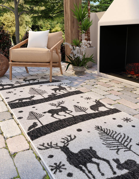 Seasonal Festive Black and White 2' x 8' Outdoor Holiday Runner Area Rug Weather Resistant for Patio, Deck, Terrace, Balcony, Porch Winter Decor Carpet for Sale at Rug Engine