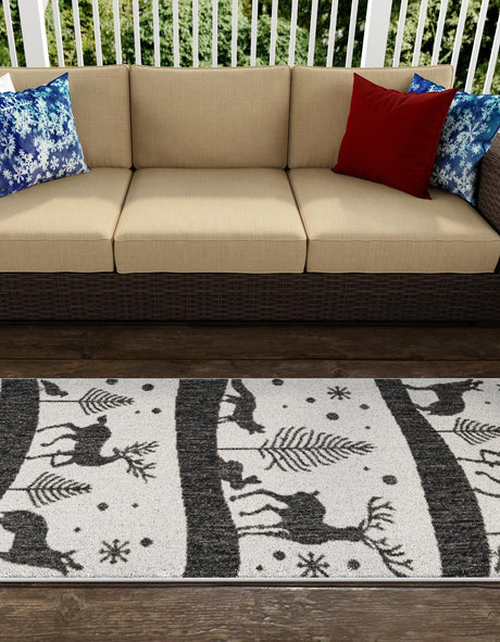 Seasonal Festive Black and White 2' x 8' Outdoor Holiday Runner Area Rug Weather Resistant for Patio, Deck, Terrace, Balcony, Porch Winter Decor Carpet for Sale at Rug Engine