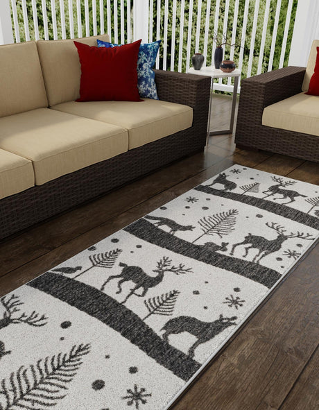 Seasonal Festive Black and White 2' x 8' Outdoor Holiday Runner Area Rug Weather Resistant for Patio, Deck, Terrace, Balcony, Porch Winter Decor Carpet for Sale at Rug Engine