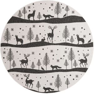 Black and White 8' x 8' Outdoor Holiday Round Rug