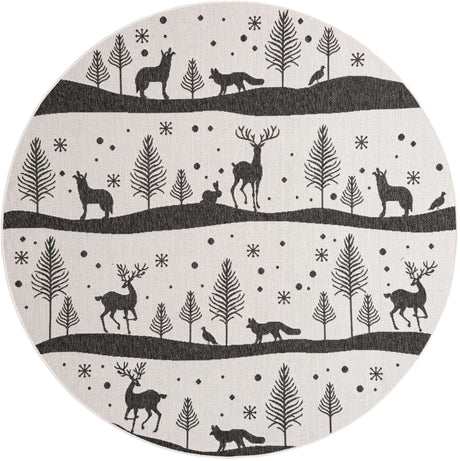 Black and White 8' x 8' Outdoor Holiday Round Rug