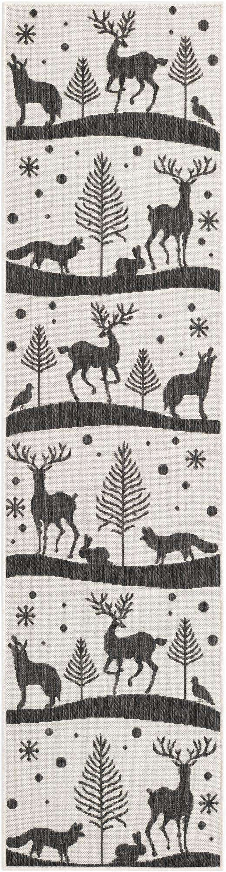 Black and White 2' x 8' Outdoor Holiday Runner Rug