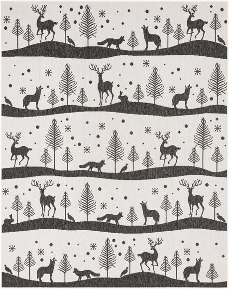 Black and White 8' x 10' Outdoor Holiday Rectangle Rug