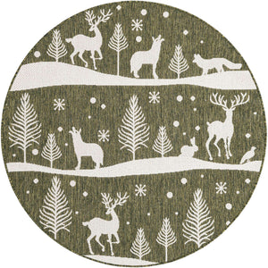 Green 5' 3 x 5' 3 Outdoor Holiday Round Rug