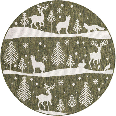 Green 5' 3 x 5' 3 Outdoor Holiday Round Rug
