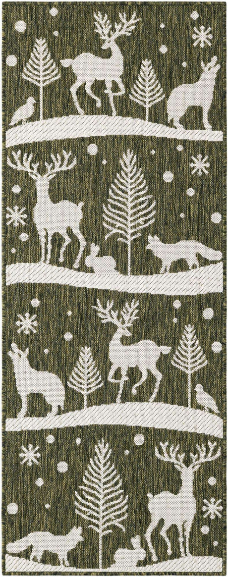 Green 2' x 5' 3 Outdoor Holiday Runner Rug