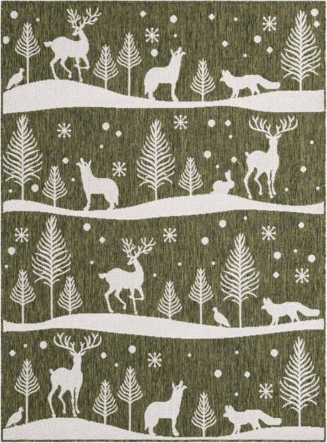 Green 5' 3 x 7' 1 Outdoor Holiday Rectangle Rug