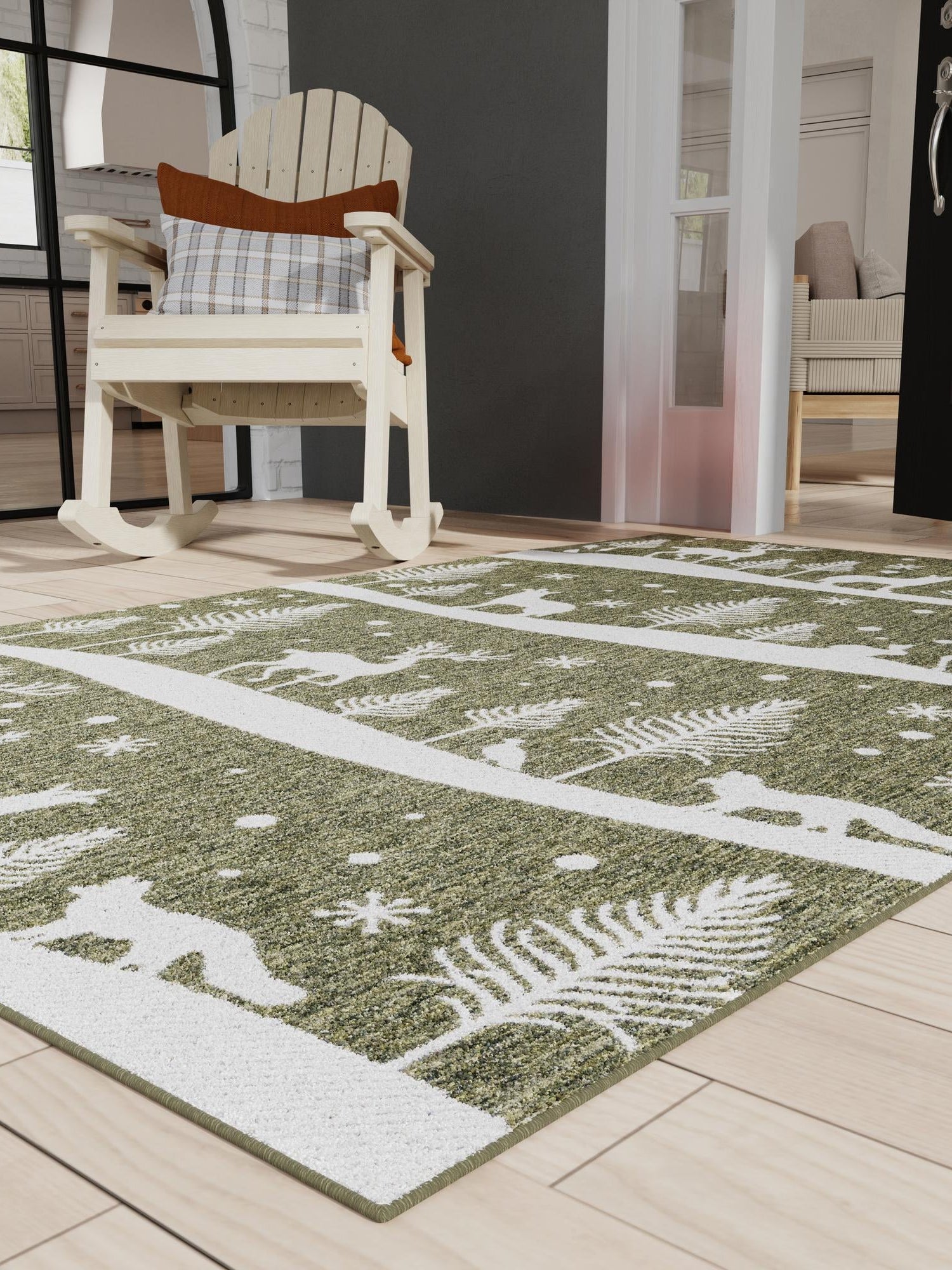 Seasonal Festive Green 2' x 3' 1 Outdoor Holiday Rectangle Area Rug Weather Resistant for Patio, Deck, Terrace, Balcony, Porch Winter Decor Carpet for Sale at Rug Engine