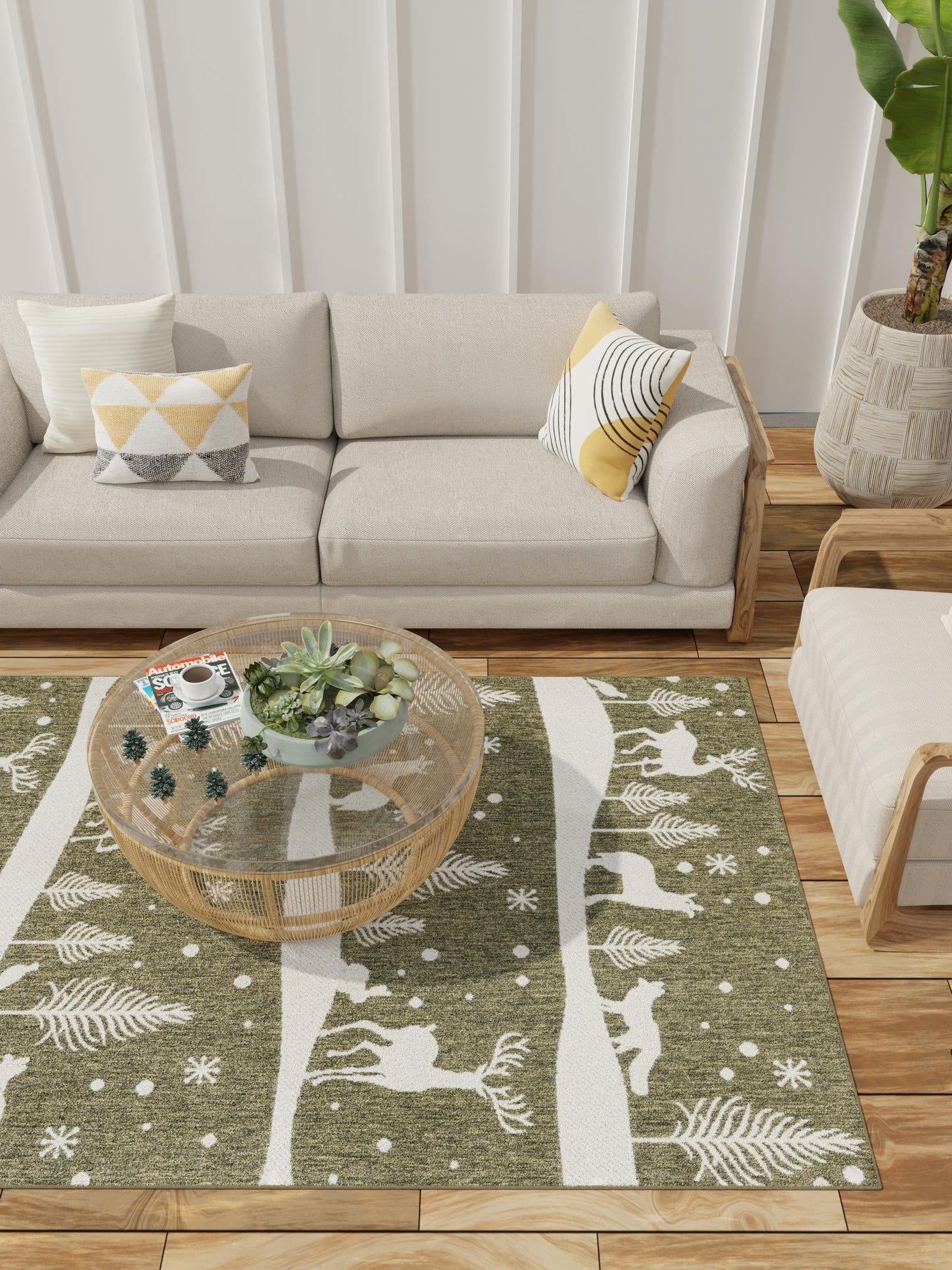 Seasonal Festive Green 9' x 12' Outdoor Holiday Rectangle Area Rug Weather Resistant for Patio, Deck, Terrace, Balcony, Porch