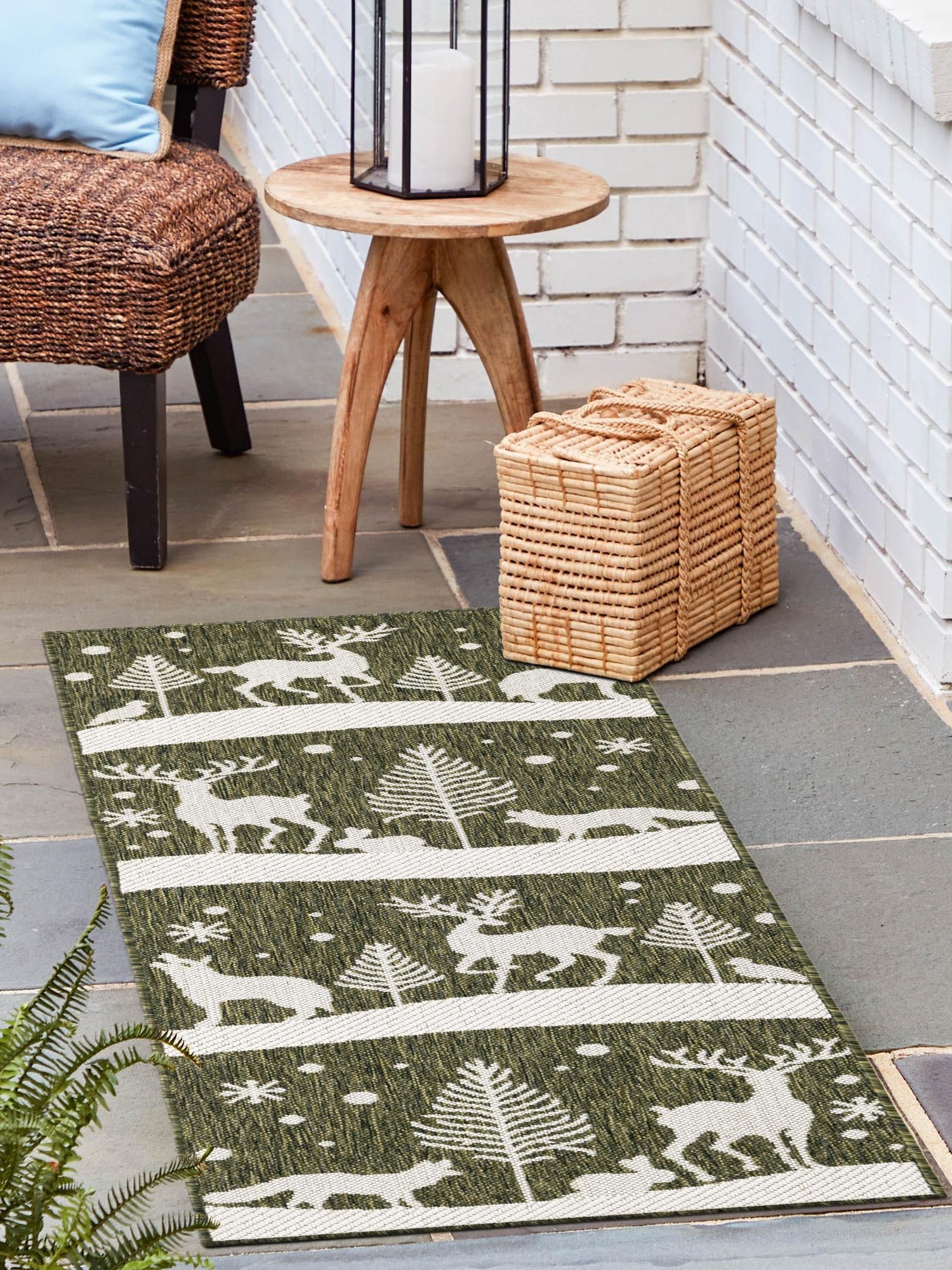 Seasonal Festive Green 2' x 5' 3 Outdoor Holiday Runner Area Rug Weather Resistant for Patio, Deck, Terrace, Balcony, Porch Winter Decor Carpet for Sale at Rug Engine