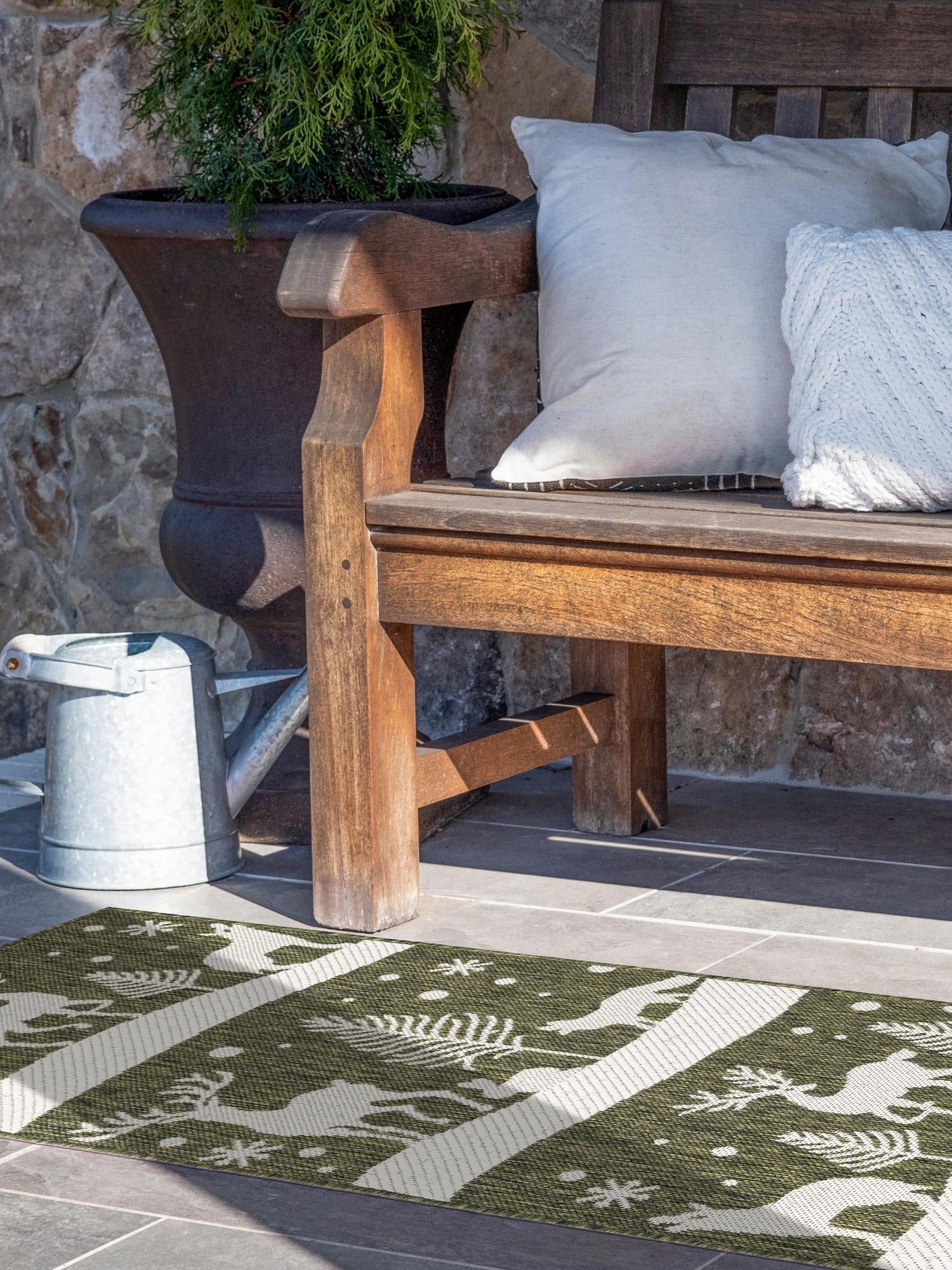 Seasonal Festive Green 2' x 5' 3 Outdoor Holiday Runner Area Rug Weather Resistant for Patio, Deck, Terrace, Balcony, Porch Winter Decor Carpet for Sale at Rug Engine