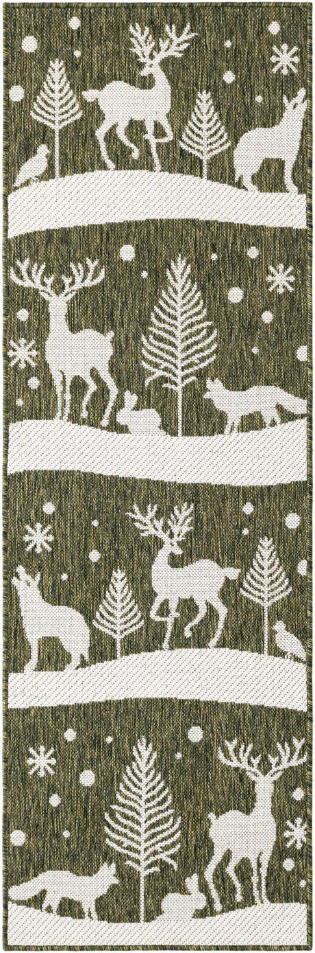 Green 2' x 6' 1 Outdoor Holiday Runner Rug