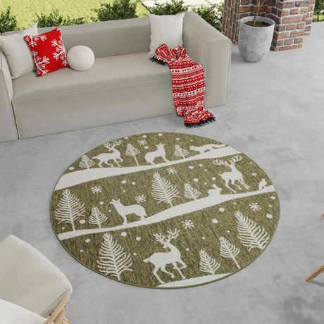 Green 5' 3 x 5' 3 Outdoor Holiday Round Rug