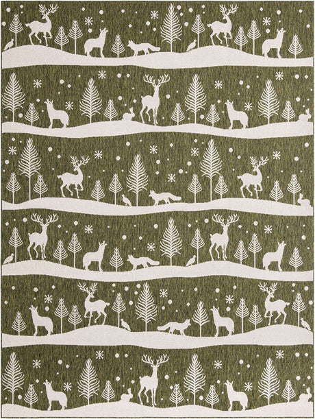Green 9' x 12' Outdoor Holiday Rectangle Rug