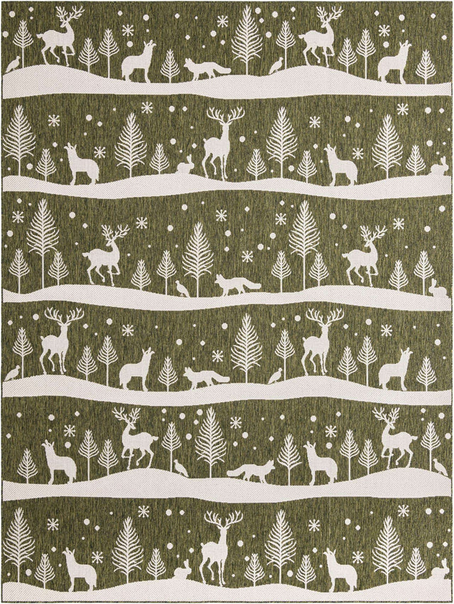 Green 9' x 12' Outdoor Holiday Rectangle Rug
