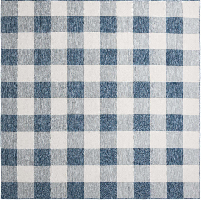 Blue 10' x 10' Outdoor Checkered Square Area Rug Weather Resistant for Patio, Deck, Terrace, Balcony, Porch