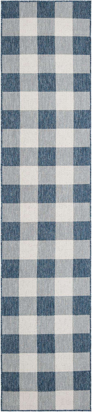 Blue 2' 7 x 12' Outdoor Checkered Runner Area Rug Weather Resistant for Patio, Deck, Terrace, Balcony, Porch 100% Polypropylene Geometric Carpet for Sale at Rug Engine
