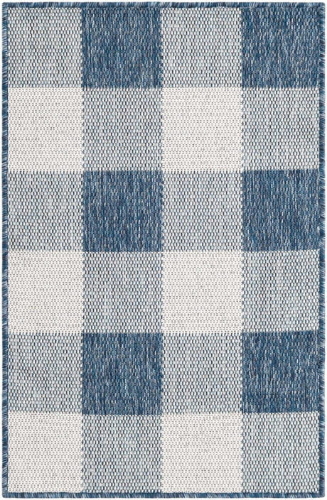 Blue 2' x 3' 1 Outdoor Checkered Rectangle Area Rug Weather Resistant for Patio, Deck, Terrace, Balcony, Porch