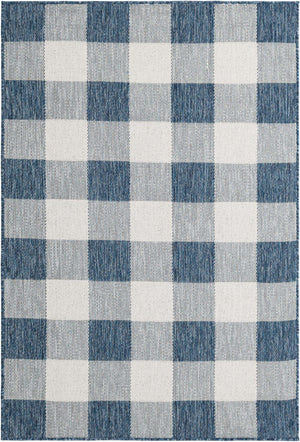 Blue 4' 1 x 6' 1 Outdoor Checkered Rectangle Area Rug Weather Resistant for Patio, Deck, Terrace, Balcony, Porch 100% Polypropylene Geometric Carpet for Sale at Rug Engine