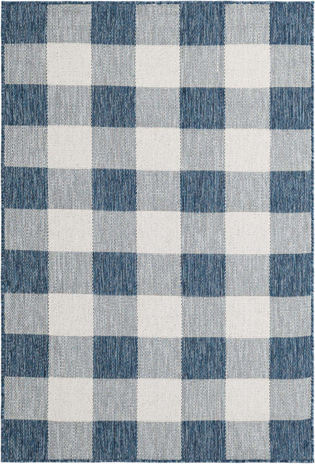 Blue 4' 1 x 6' 1 Outdoor Checkered Rectangle Area Rug Weather Resistant for Patio, Deck, Terrace, Balcony, Porch 100% Polypropylene Geometric Carpet for Sale at Rug Engine