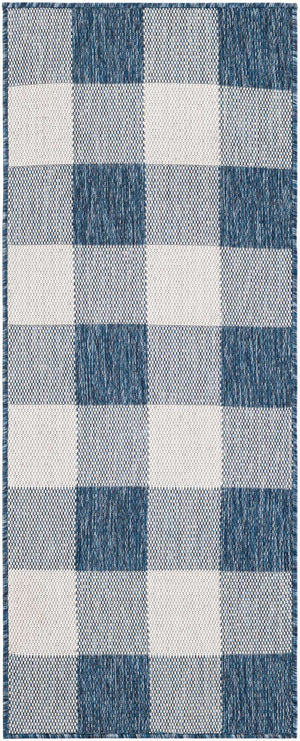 Blue 2' x 5' 3 Outdoor Checkered Runner Area Rug Weather Resistant for Patio, Deck, Terrace, Balcony, Porch 100% Polypropylene Geometric Carpet for Sale at Rug Engine