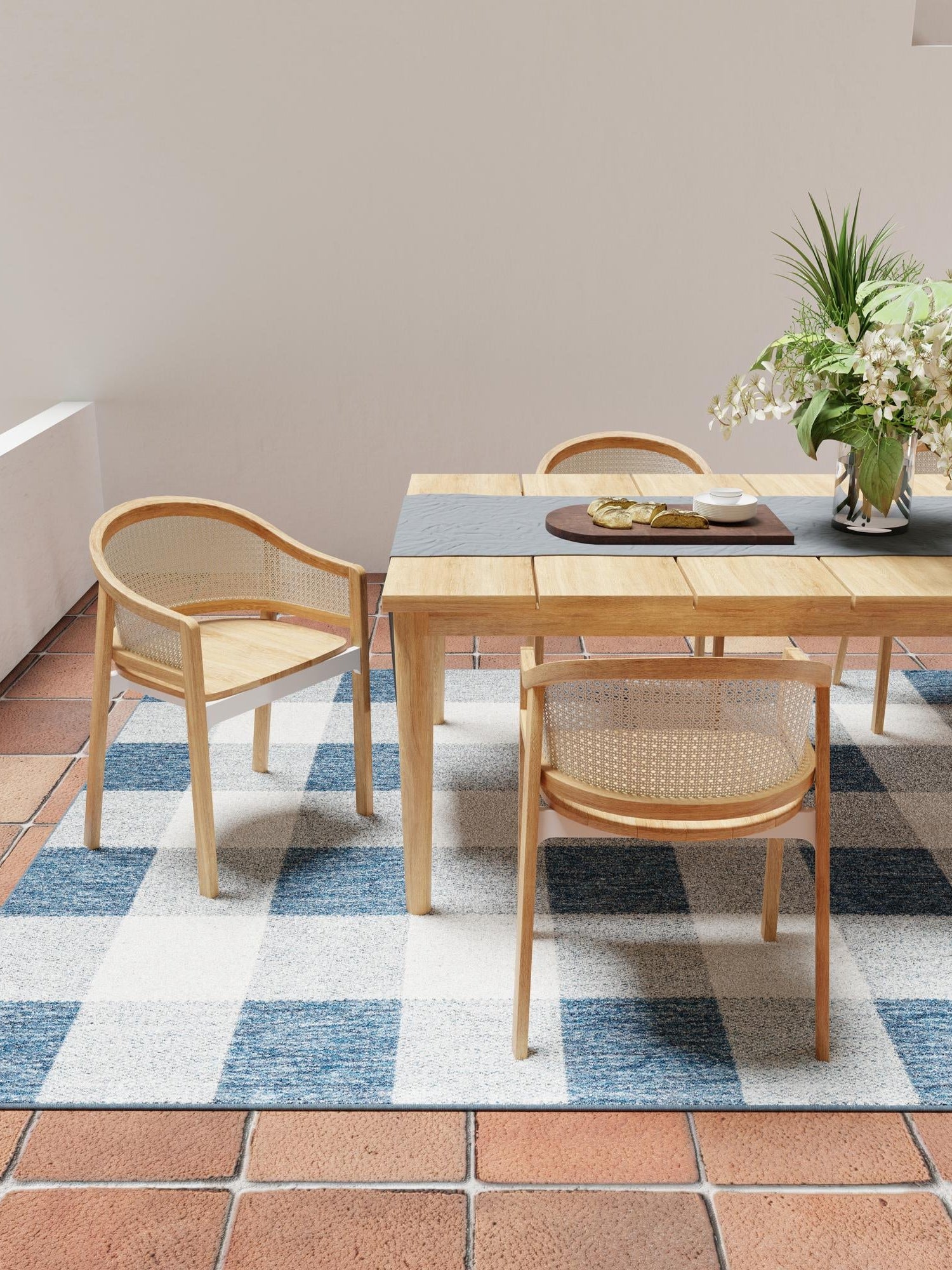 Blue 2' x 3' 1 Outdoor Checkered Rectangle Area Rug Weather Resistant for Patio, Deck, Terrace, Balcony, Porch 100% Polypropylene Geometric Carpet for Sale at Rug Engine