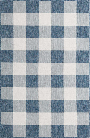 Blue 5' 3 x 8' Outdoor Checkered Rectangle Area Rug Weather Resistant for Patio, Deck, Terrace, Balcony, Porch 100% Polypropylene Geometric Carpet for Sale at Rug Engine