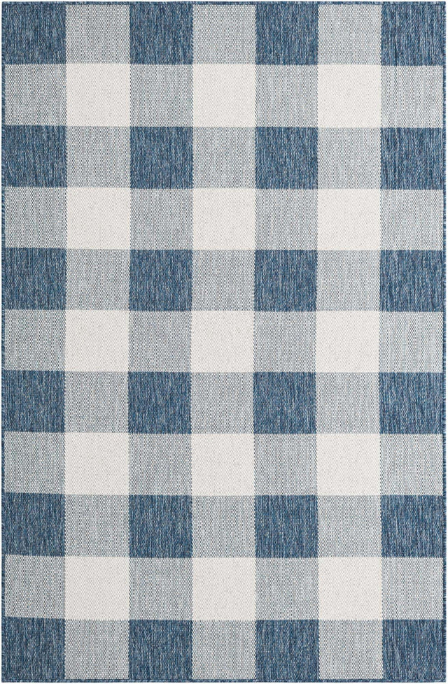 Blue 5' 3 x 8' Outdoor Checkered Rectangle Area Rug Weather Resistant for Patio, Deck, Terrace, Balcony, Porch 100% Polypropylene Geometric Carpet for Sale at Rug Engine
