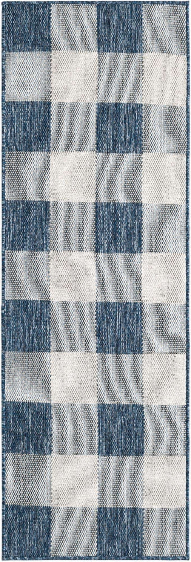 Blue 2' x 6' 1 Outdoor Checkered Runner Area Rug Weather Resistant for Patio, Deck, Terrace, Balcony, Porch 100% Polypropylene Geometric Carpet for Sale at Rug Engine