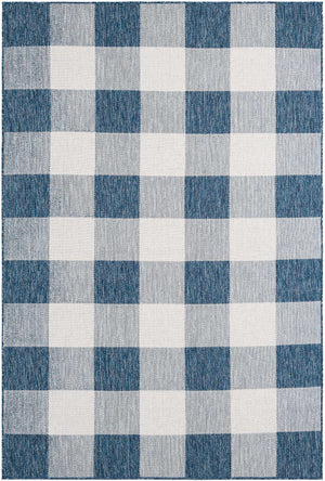 Blue 6' 1 x 9' Outdoor Checkered Rectangle Area Rug Weather Resistant for Patio, Deck, Terrace, Balcony, Porch