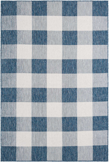 Blue 6' 1 x 9' Outdoor Checkered Rectangle Area Rug Weather Resistant for Patio, Deck, Terrace, Balcony, Porch