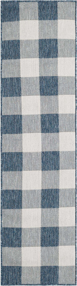Blue 2' x 8' Outdoor Checkered Runner Area Rug Weather Resistant for Patio, Deck, Terrace, Balcony, Porch 100% Polypropylene Geometric Carpet for Sale at Rug Engine