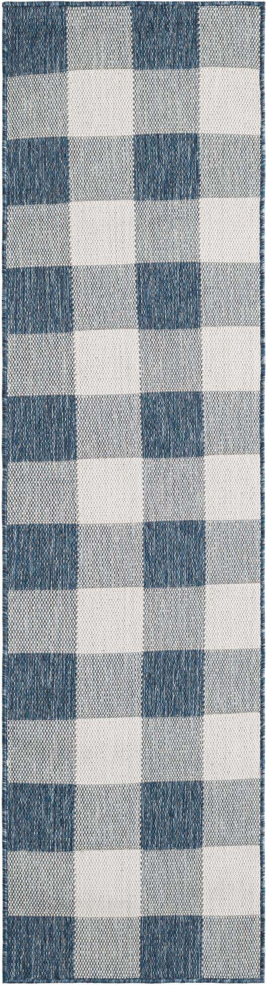 Blue 2' x 8' Outdoor Checkered Runner Area Rug Weather Resistant for Patio, Deck, Terrace, Balcony, Porch 100% Polypropylene Geometric Carpet for Sale at Rug Engine
