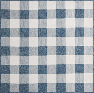 Blue 7' 10 x 7' 10 Outdoor Checkered Square Area Rug Weather Resistant for Patio, Deck, Terrace, Balcony, Porch 100% Polypropylene Geometric Carpet for Sale at Rug Engine
