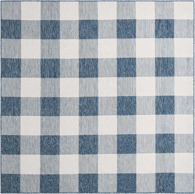 Blue 7' 10 x 7' 10 Outdoor Checkered Square Area Rug Weather Resistant for Patio, Deck, Terrace, Balcony, Porch 100% Polypropylene Geometric Carpet for Sale at Rug Engine